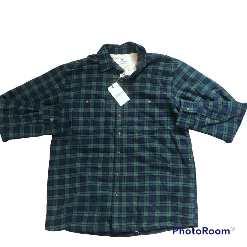 Lee Valley Flannel Lined Button Down Green Plaid Shirt